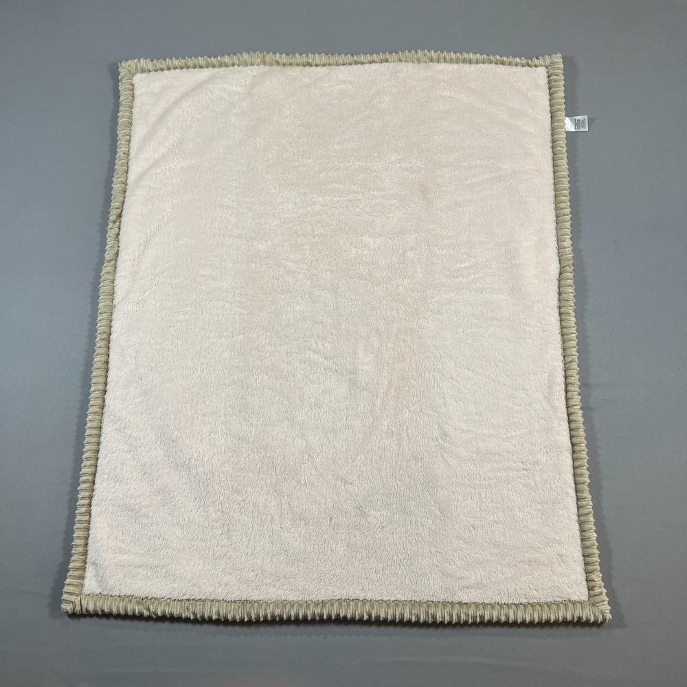 Chick Pea Winter Baby Blanket 30" x 36" Cream Plush Soft Warm Brown Ribbed Trim